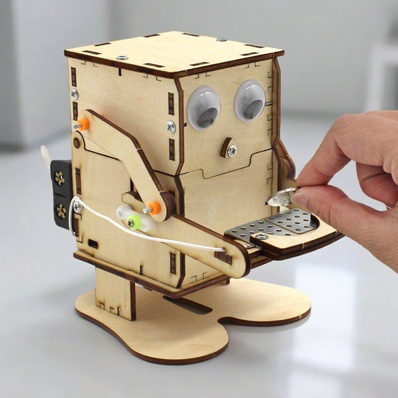 Science Project Kit - Houten doe-het-zelf robot die munten eet