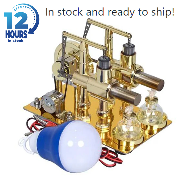 Science And Invention - Stirlingmotormodel met twee cilinders Generator Stoommachinemodel
